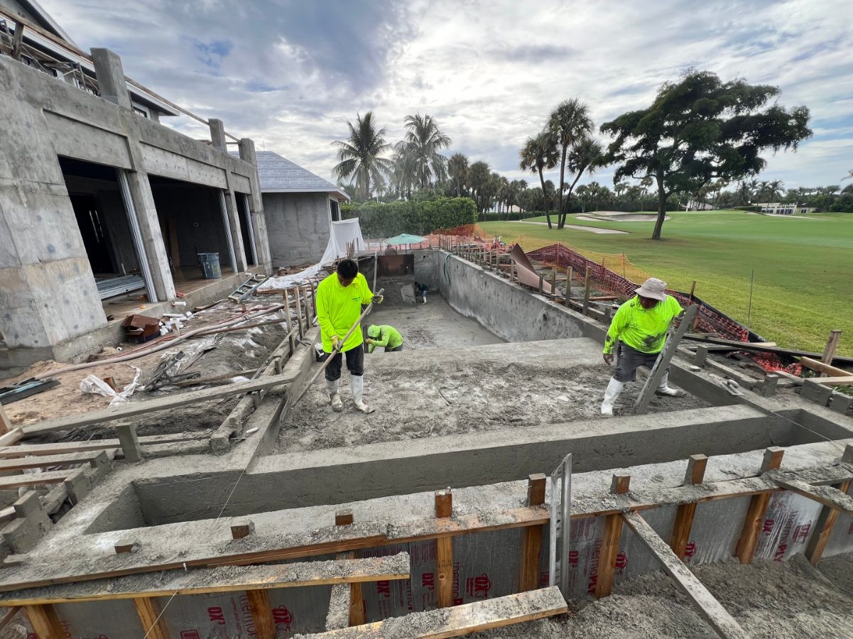 Pool plumbing stub out with drains, skimmers, and return lines installed