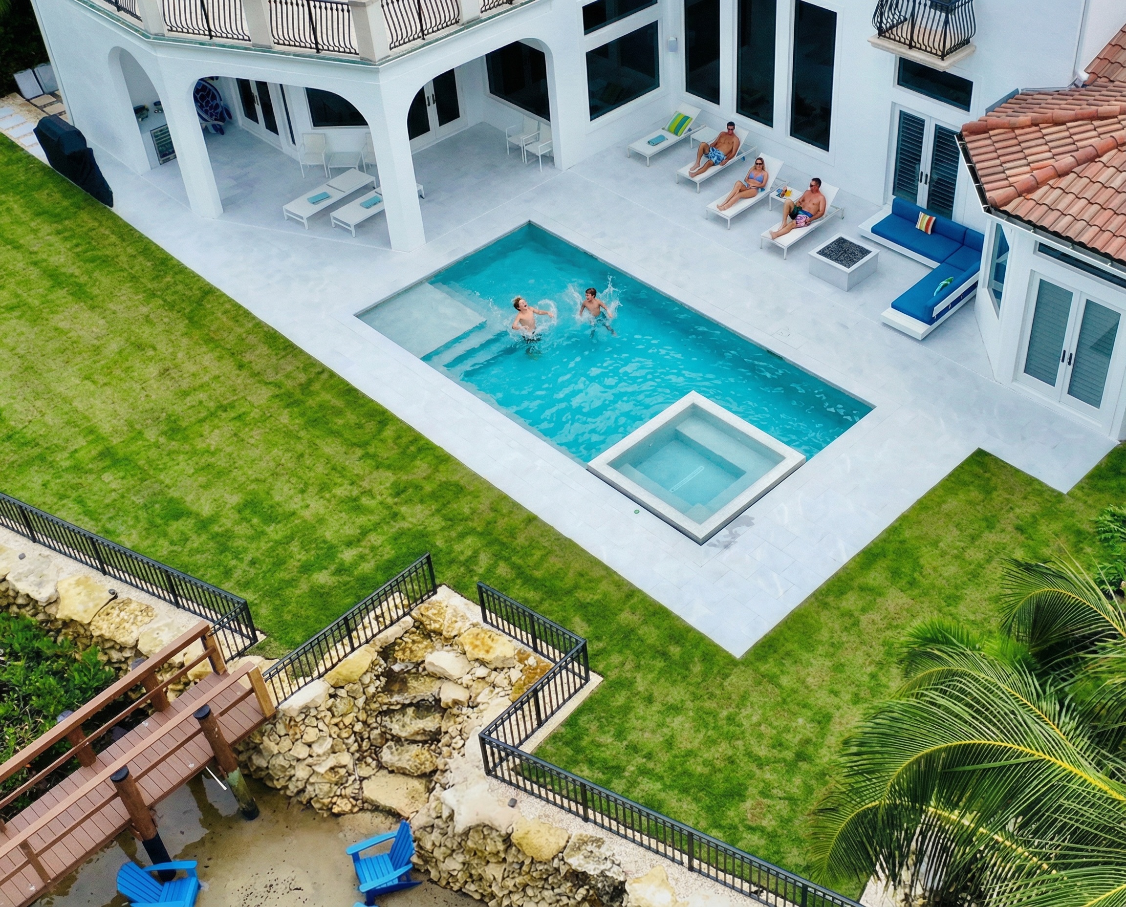 Modern geometric pool at Mediterranean home